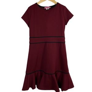Aqua burgundy flounce hem cap sleeve dress‎ new Med